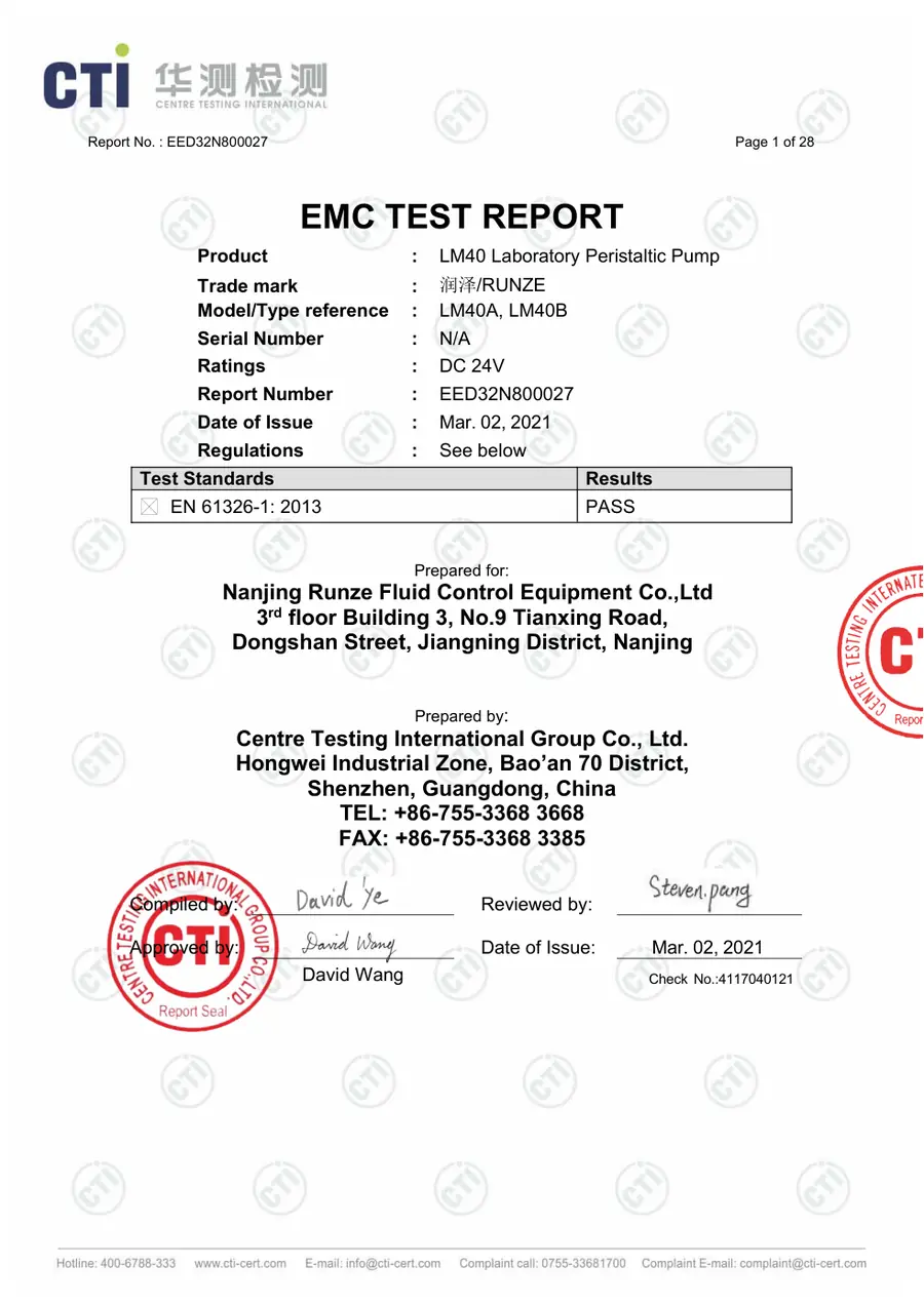 First-page preview of LM40 CE Test Report
