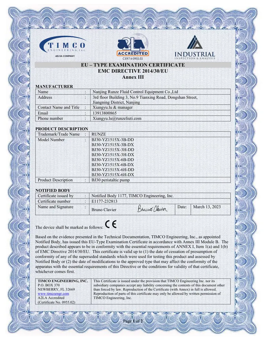 First-page preview of BJ30 CE Certificate