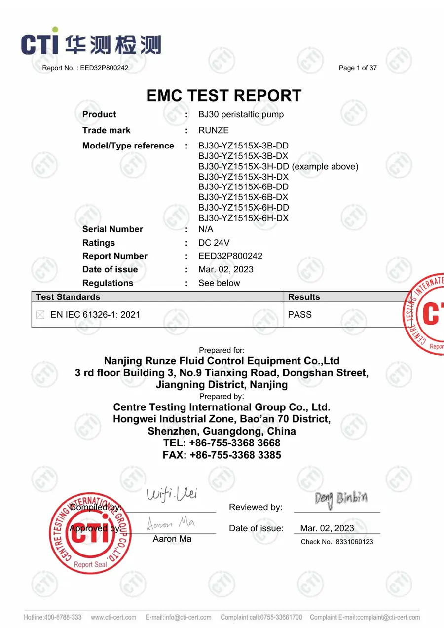 First-page preview of BJ30 Material or Test Report