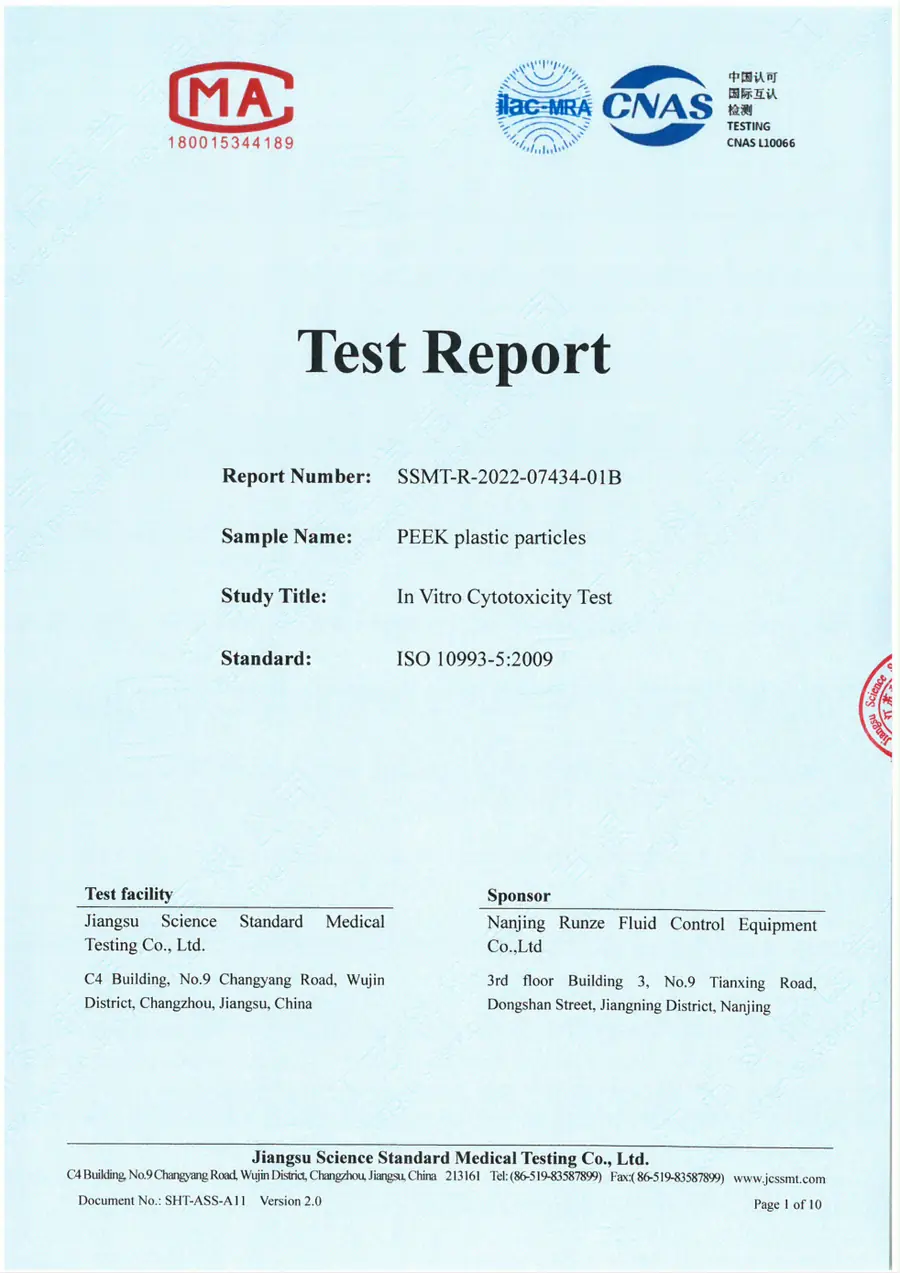 First-page preview of English Cytotoxicity Test Report