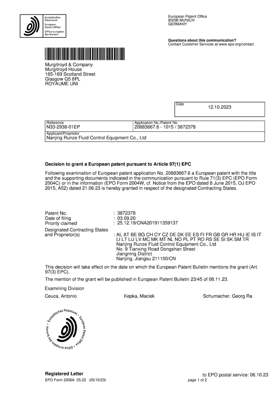 First-page preview of Non-Crossover Switching Valve Authorization Document