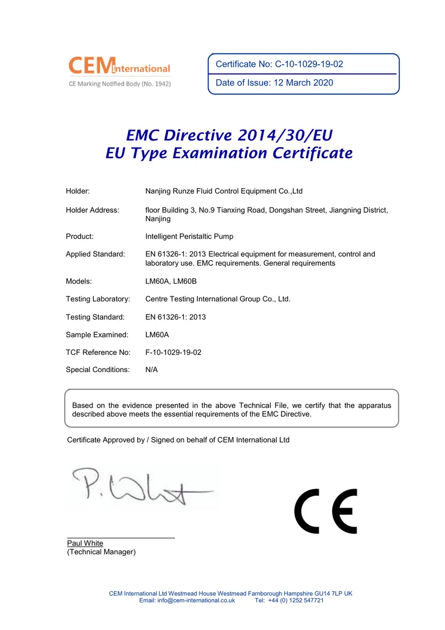 First-page preview of LM60 CE Certificate