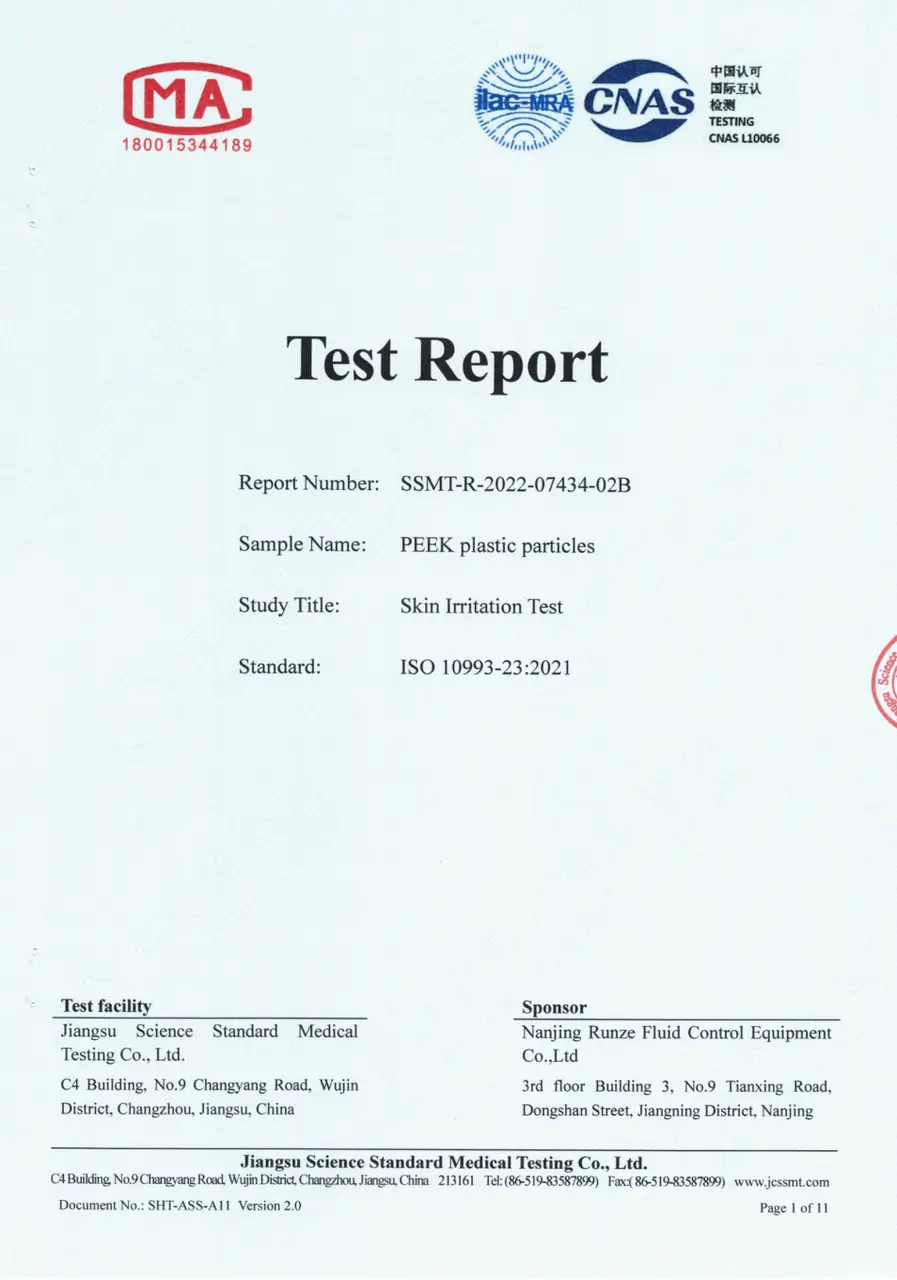 First-page preview of English Skin Irritation Test Report