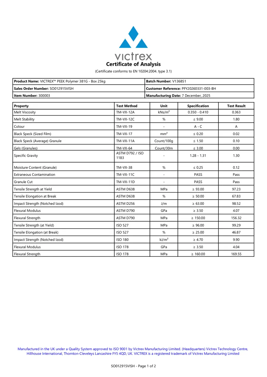 First-page preview of 381G V136851 Material or Test Report