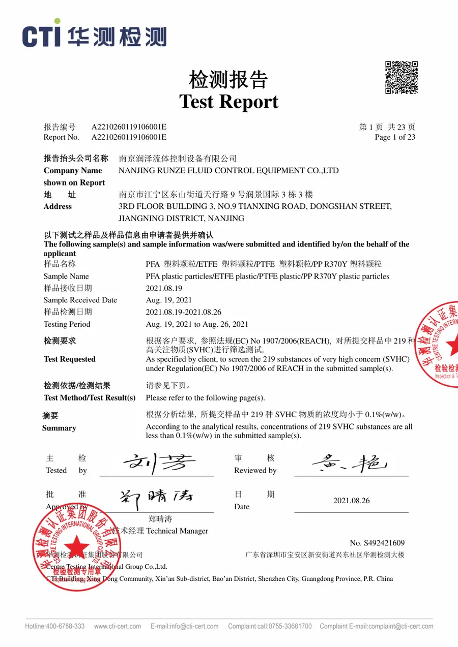 First-page preview of ETFE Polymer Material - Heavy Metal REACH Compliance Report